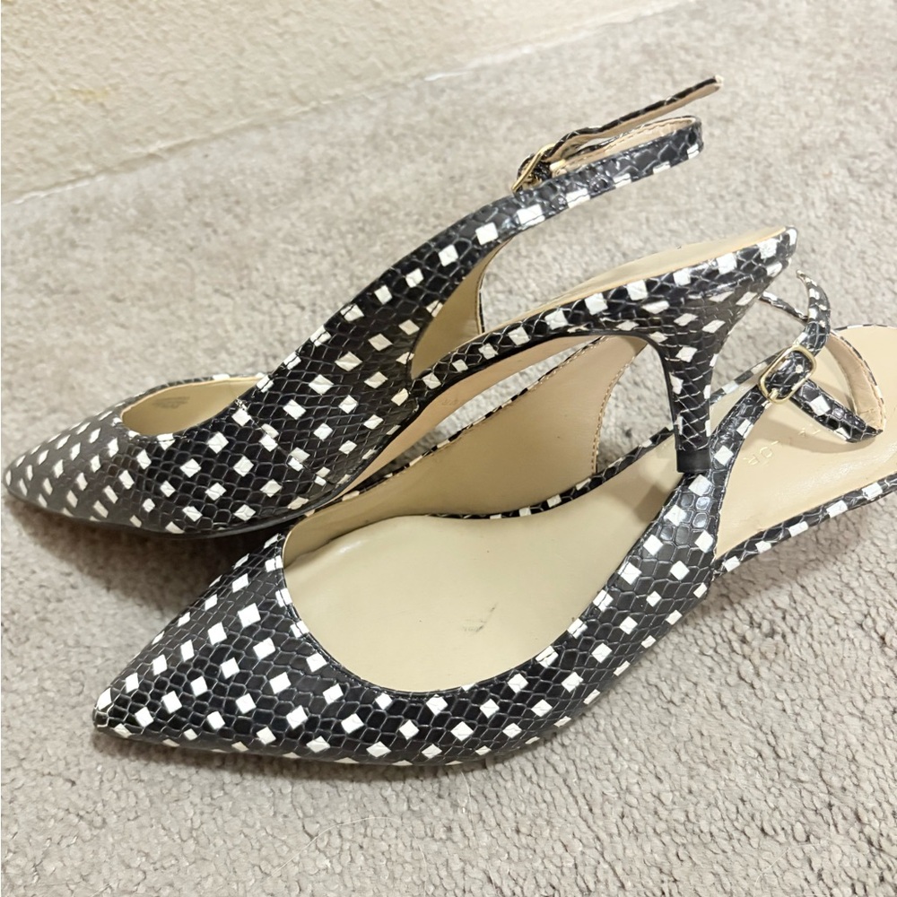 Ann Taylor Black and White Patterned Slingback Heels
